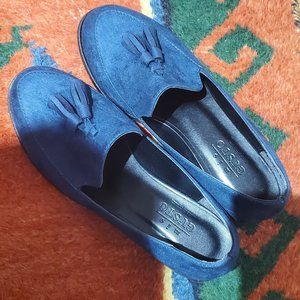 Women's vegan blue suede loafers